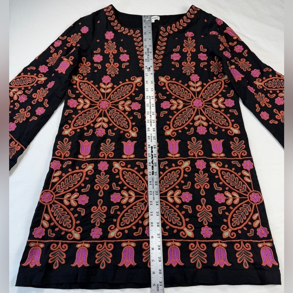 Roller Rabbit Black Pink Embroidered Boho Mini Dress Tunic Shift Dress XS - Picture 7 of 12